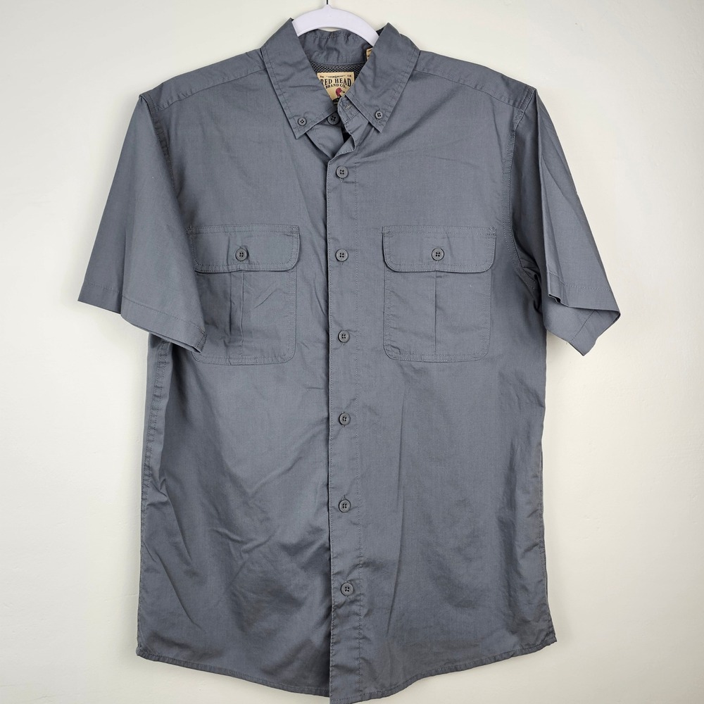 RedHead Brand Co Shirt Mens M Gray Short Sleeve Button Up Vented Utility Fishing
